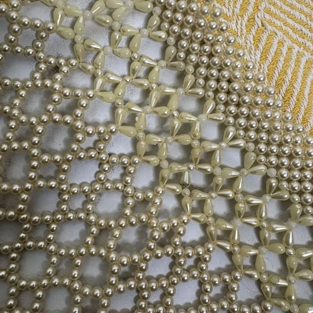 Faux Pearl Purse Bag Single Handle Zip Top Ivory